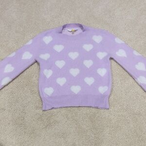 Rumi Ryder Sz 12 Girls Lilac and White Heart Pattern Crew Neck Sweater